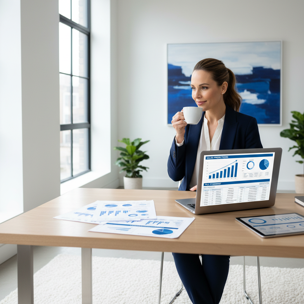 Confident business owner reviewing financial forecasts